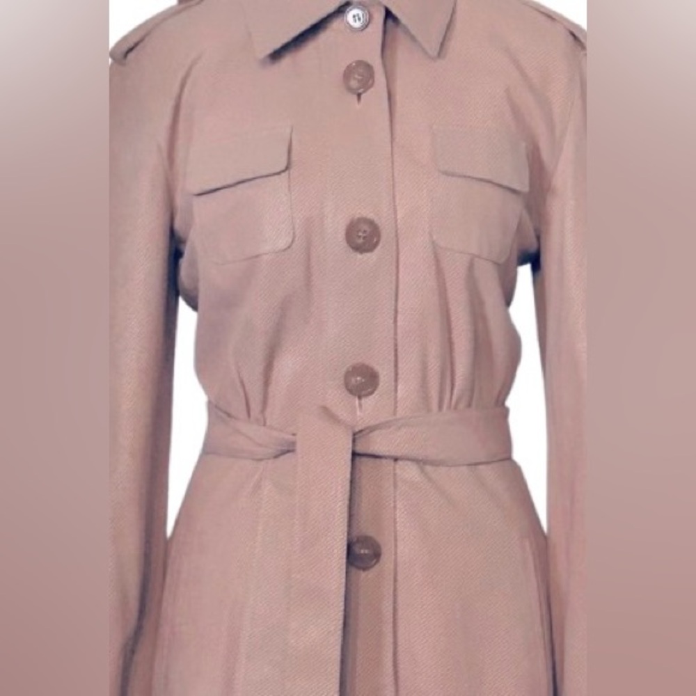 Vintage HUGO BOSS Lamb Leather Pink Peach Trench Coat Belted Waist Extra Small - Picture 3 of 16
